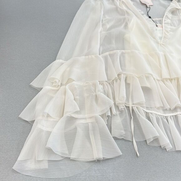 Cinq à Sept Sheer Cream Ruffle Blouse - Picture 3 of 8